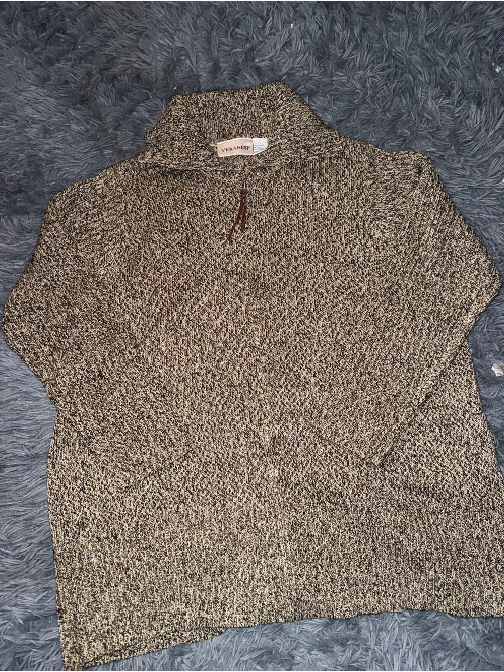 Veranesi Women’s Large Quarter Zip Marled Knit Sweater Brown Cream NWOT